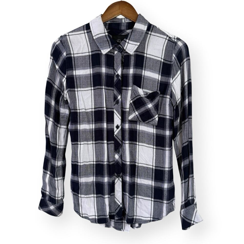 Rails Hunter Plaid Button Down Soft Flannel Shirt XS White Navy Fog Long Sleeve